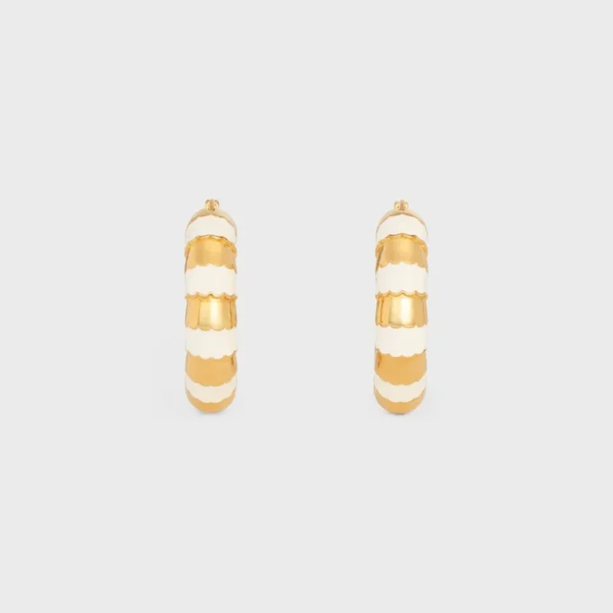 Frosted Hoops in Enamel and Brass with Gold Finish