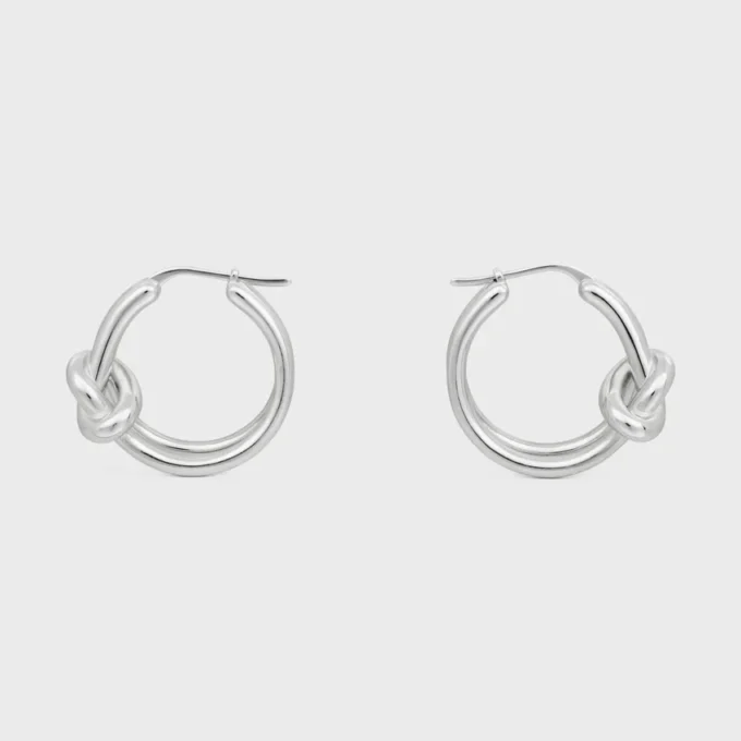 Knot Double Hoops in Brass with Rhodium Finish
