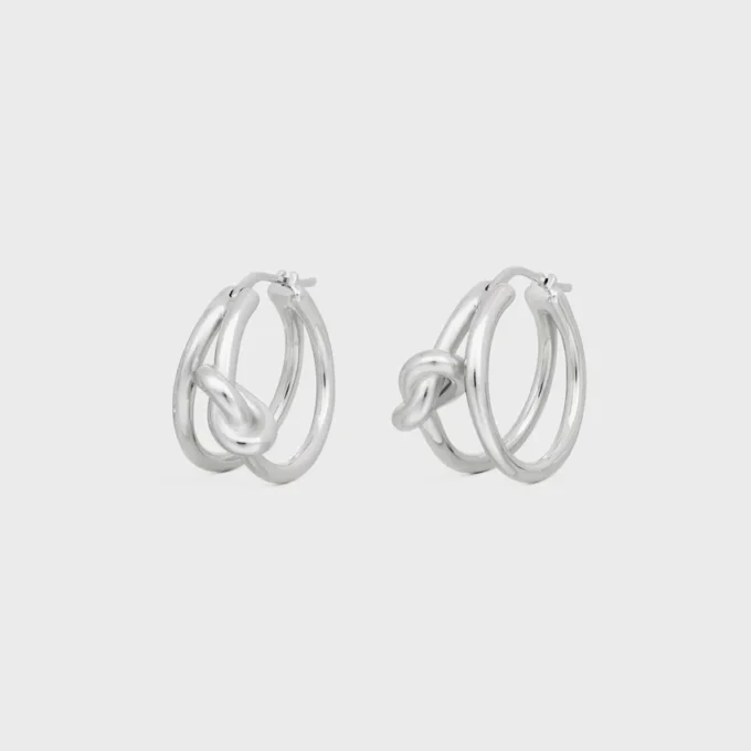 Knot Double Hoops in Brass with Rhodium Finish