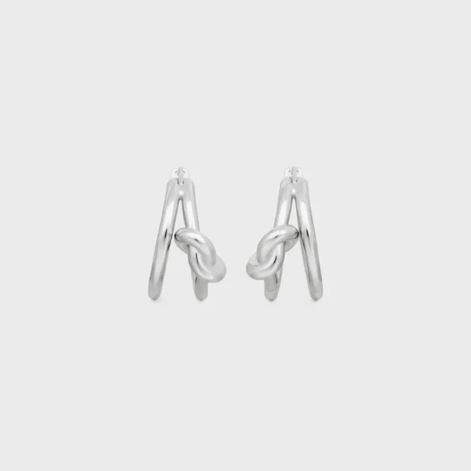 Knot Double Hoops in Brass with Rhodium Finish