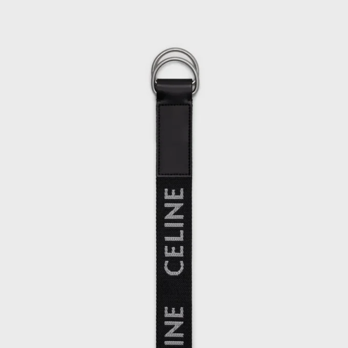 Large 30Mm Double Ring Belt in Jacquard Textile and Calfskin