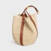 Large Drop Bucket Bag in Raffia and Calfskin