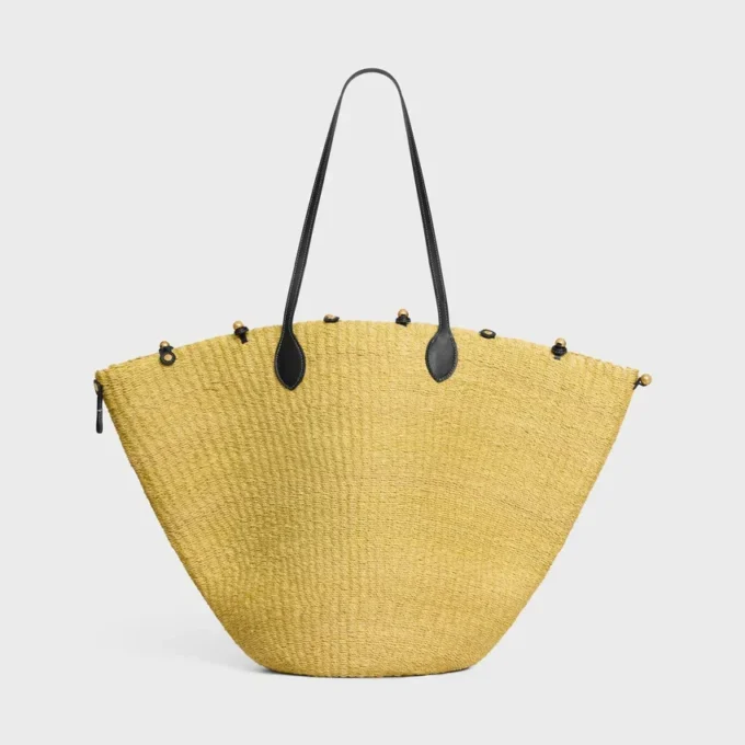 Large Triomphe Beads Basket in Sisal and Calfskin