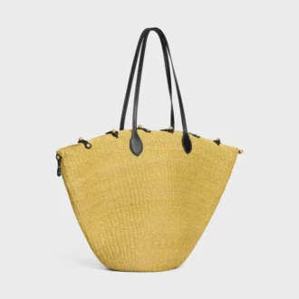 Large Triomphe Beads Basket in Sisal and Calfskin