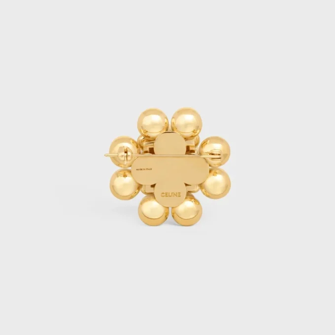 Les Perles Celine Brooch in Strass, Resin Pearls, Brass with Gold Finish and Steel