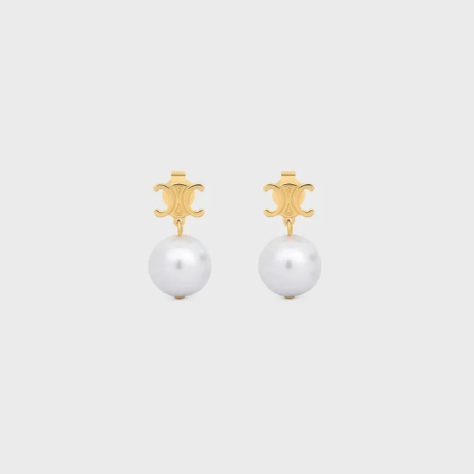Les Perles Celine Earrings in Brass with Gold Finish and Resin Pearls