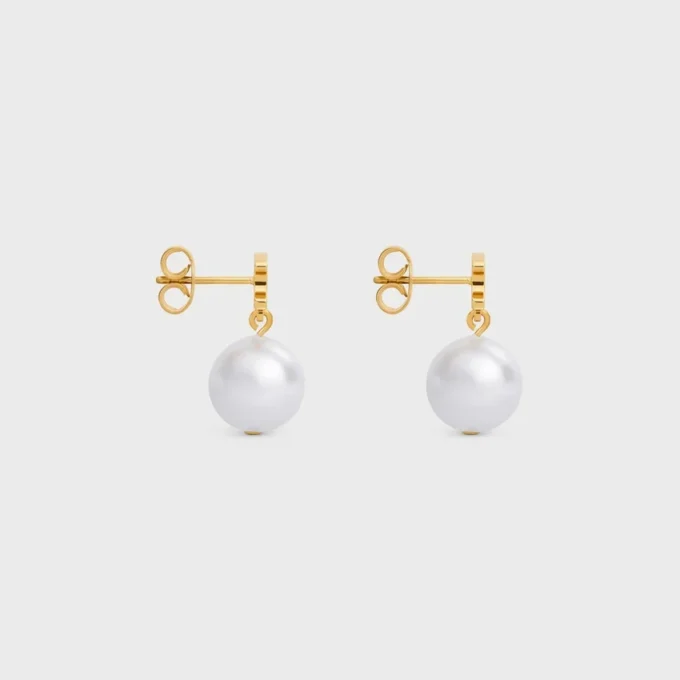 Les Perles Celine Earrings in Brass with Gold Finish and Resin Pearls