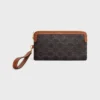 Long Pouch with Strap in Triomphe Canvas and Calfskin