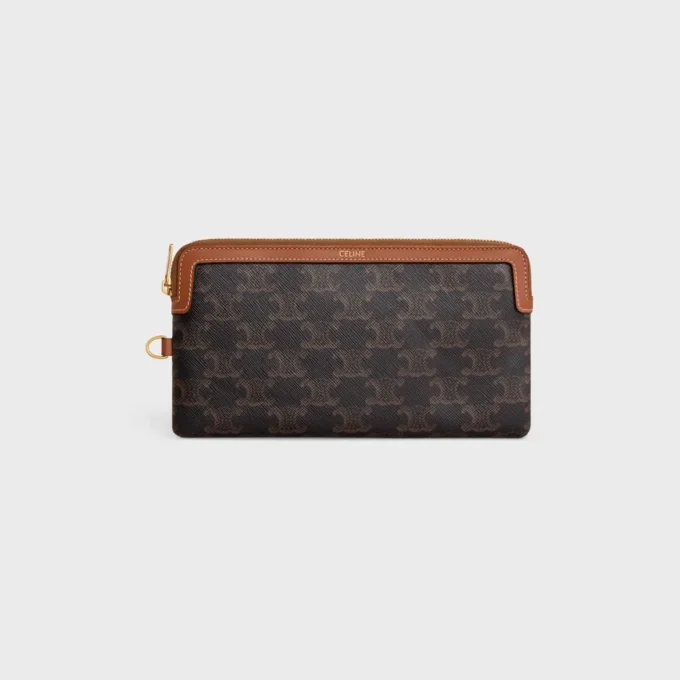 Long Pouch with Strap in Triomphe Canvas and Calfskin