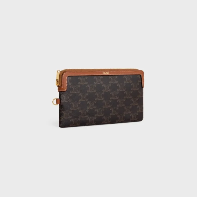 Long Pouch with Strap in Triomphe Canvas and Calfskin
