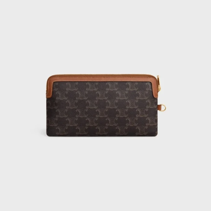 Long Pouch with Strap in Triomphe Canvas and Calfskin