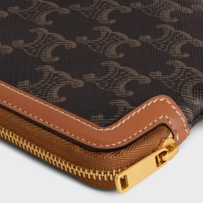 Long Pouch with Strap in Triomphe Canvas and Calfskin