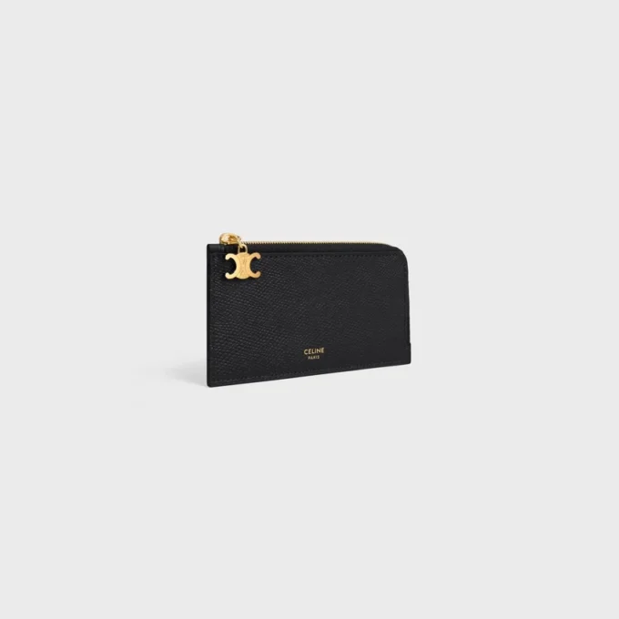 Long Zipped Card Holder in Grained Calfskin