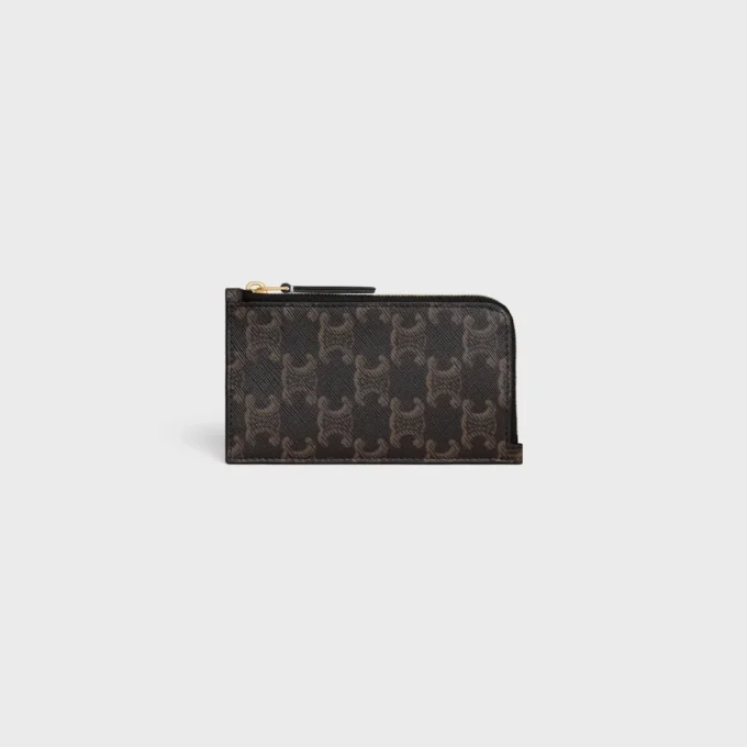 Long Zipped Card Holder in Triomphe Canvas and Calfskin