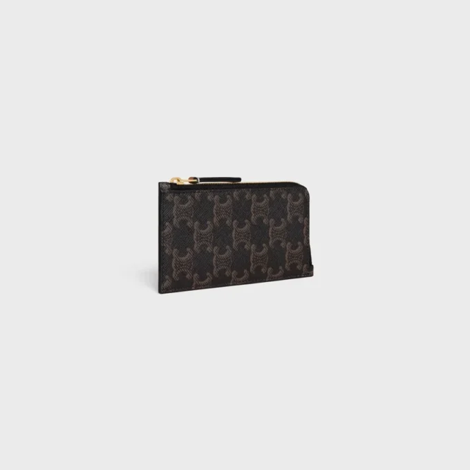 Long Zipped Card Holder in Triomphe Canvas and Calfskin