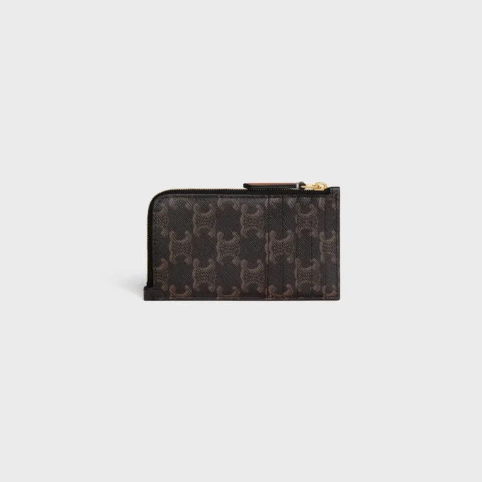 Long Zipped Card Holder in Triomphe Canvas and Calfskin