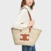 Medium Celine Classic Panier in Palm Leaves and Calfskin