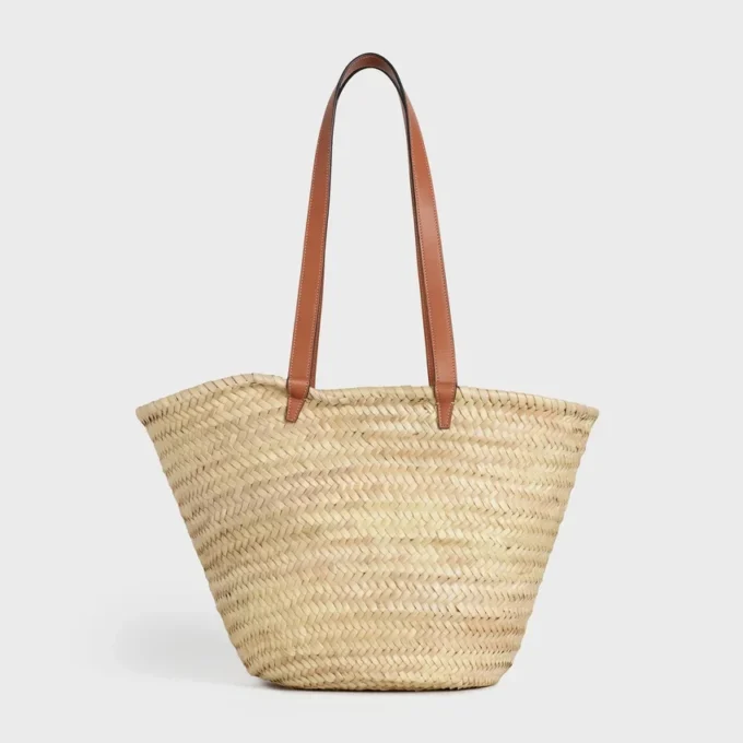Medium Celine Classic Panier in Palm Leaves and Calfskin