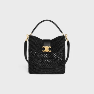 Medium Louise Bucket in Raffia and Calfskin