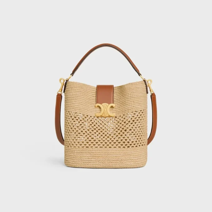 Medium Louise Bucket in Raffia and Calfskin