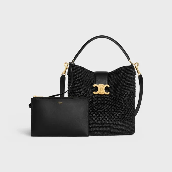 Medium Louise Bucket in Raffia and Calfskin Medium Louise Bucket in Raffia and Calfskin