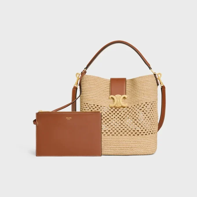 Medium Louise Bucket in Raffia and Calfskin