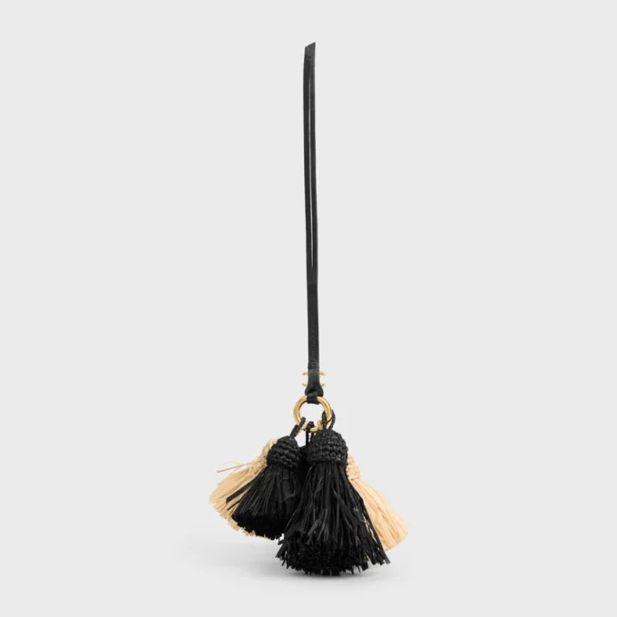 Multi Pompon Charm in Raffia and Smooth Lambskin