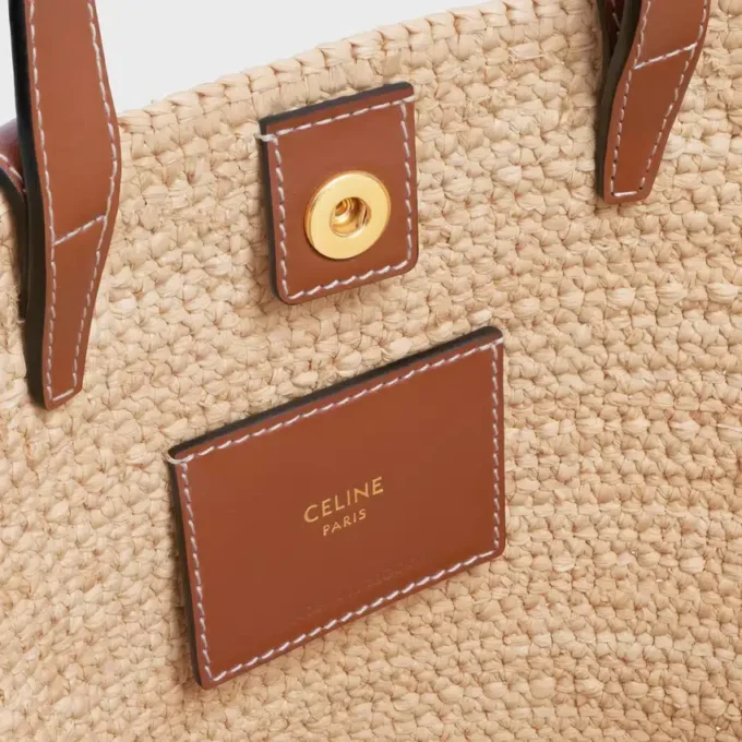 Nano Supple Celine Classic Panier in Raffia and Calfskin