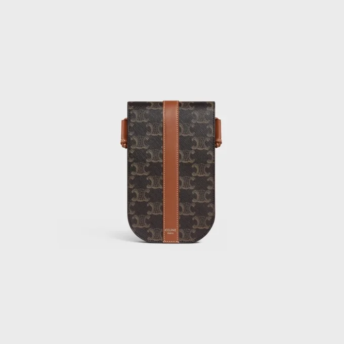 Phone Pouch with Flap in Triomphe Canvas and Calfskin