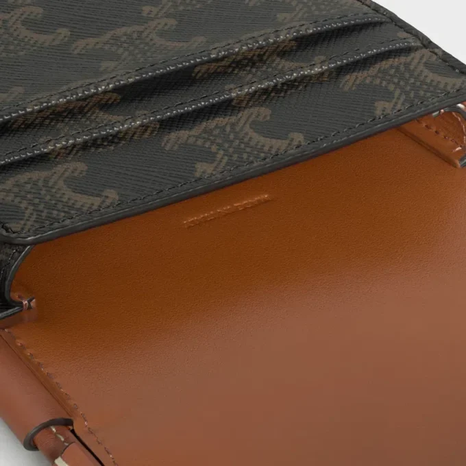 Phone Pouch with Flap in Triomphe Canvas and Calfskin