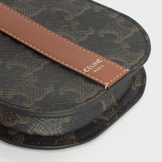 Phone Pouch with Flap in Triomphe Canvas and Calfskin