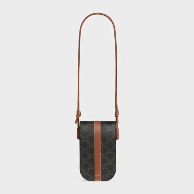Phone Pouch with Flap in Triomphe Canvas and Calfskin