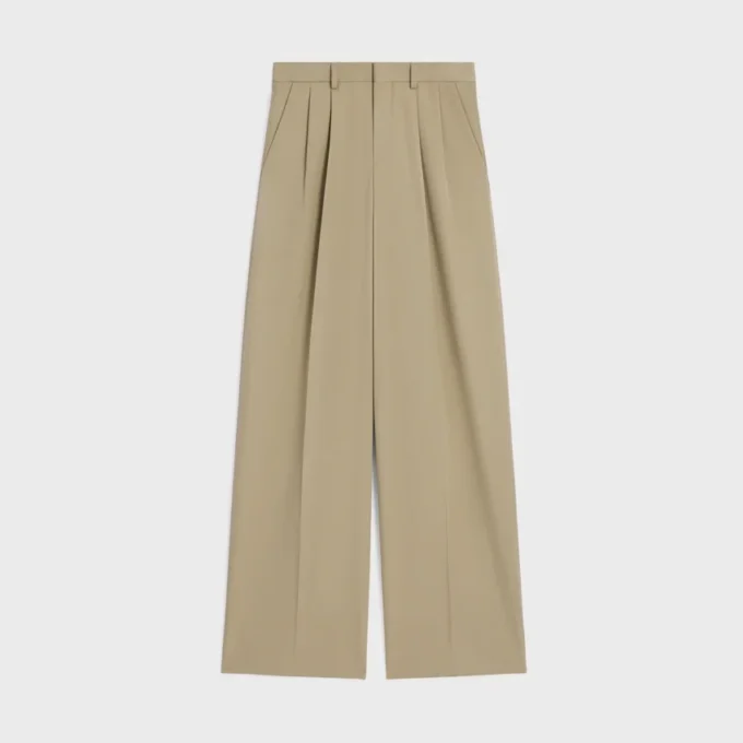 Pleated Trousers in Cotton and Wool Gabardine