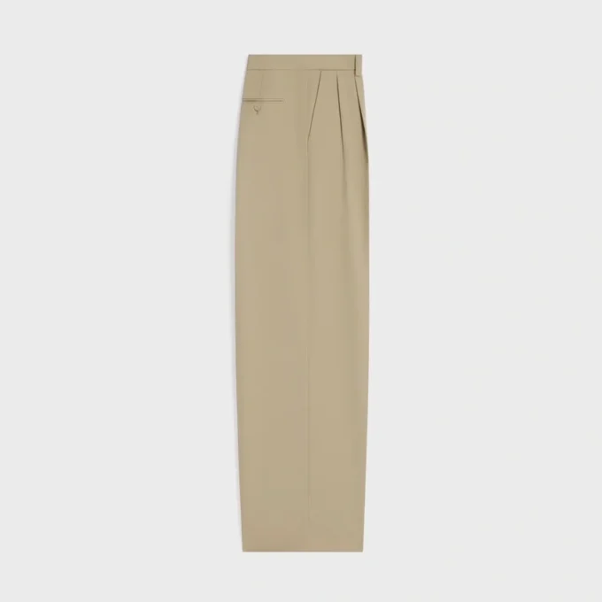 Pleated Trousers in Cotton and Wool Gabardine