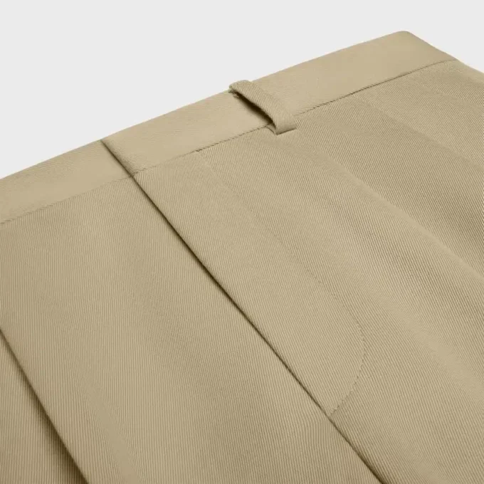 Pleated Trousers in Cotton and Wool Gabardine