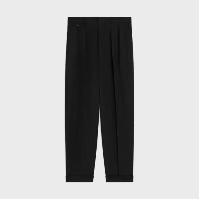 Pleated Trousers in Wool Gabardine