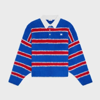 Polo Sweater in Brushed Striped Cotton