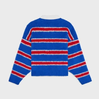 Polo Sweater in Brushed Striped Cotton