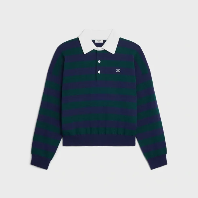Polo Sweater in Striped Wool