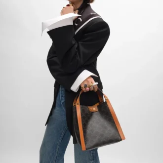 Small Cube Bag in Triomphe Canvas and Natural Calfskin
