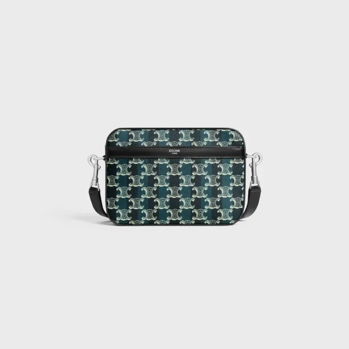 Small Messenger Bag in Striped Triomphe Canvas and Calfskin