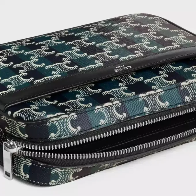 Small Messenger Bag in Striped Triomphe Canvas and Calfskin