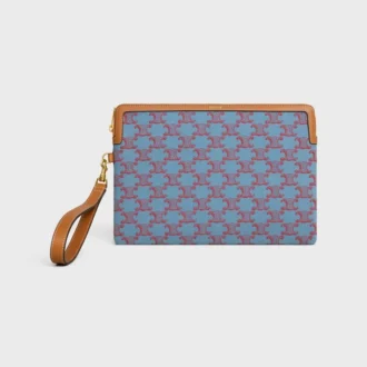 Small Pouch with Strap Cuir Triomphe in Textile with Triomphe All Over