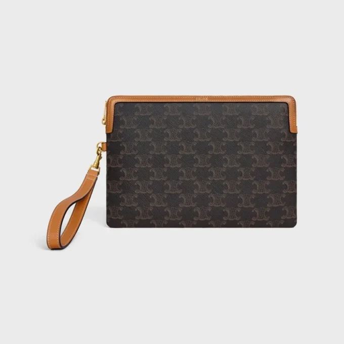 Small Pouch with Strap Cuir Triomphe in Triomphe Canvas and Calfskin