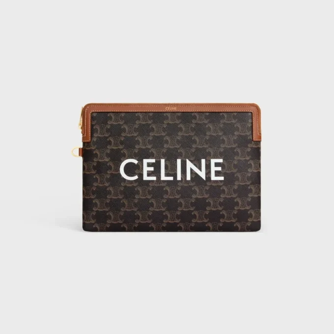 Small Pouch with Strap Cuir Triomphe in Triomphe Canvas with Celine Print