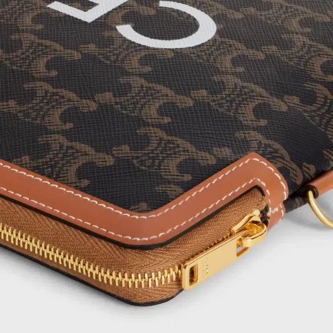 Small Pouch with Strap Cuir Triomphe in Triomphe Canvas with Celine Print