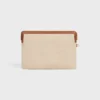 Small Pouch with Strap in Textile with Anchor Embroidery and Calfskin