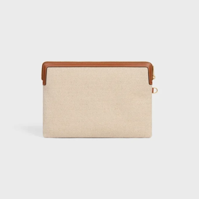 Small Pouch with Strap in Textile with Anchor Embroidery and Calfskin