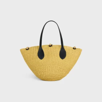 Small Triomphe Beads Basket in Sisal and Calfskin