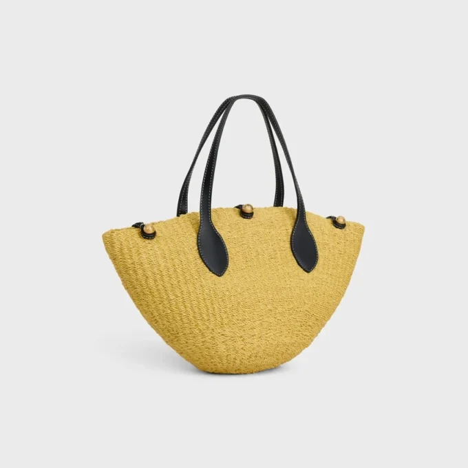 Small Triomphe Beads Basket in Sisal and Calfskin Small Triomphe Beads Basket in Sisal and Calfskin